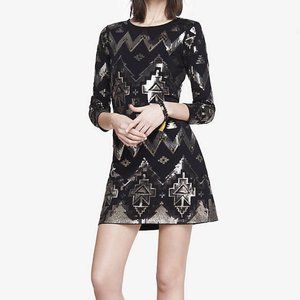 Express black dress with metallic sequins Western Aztec pattern M